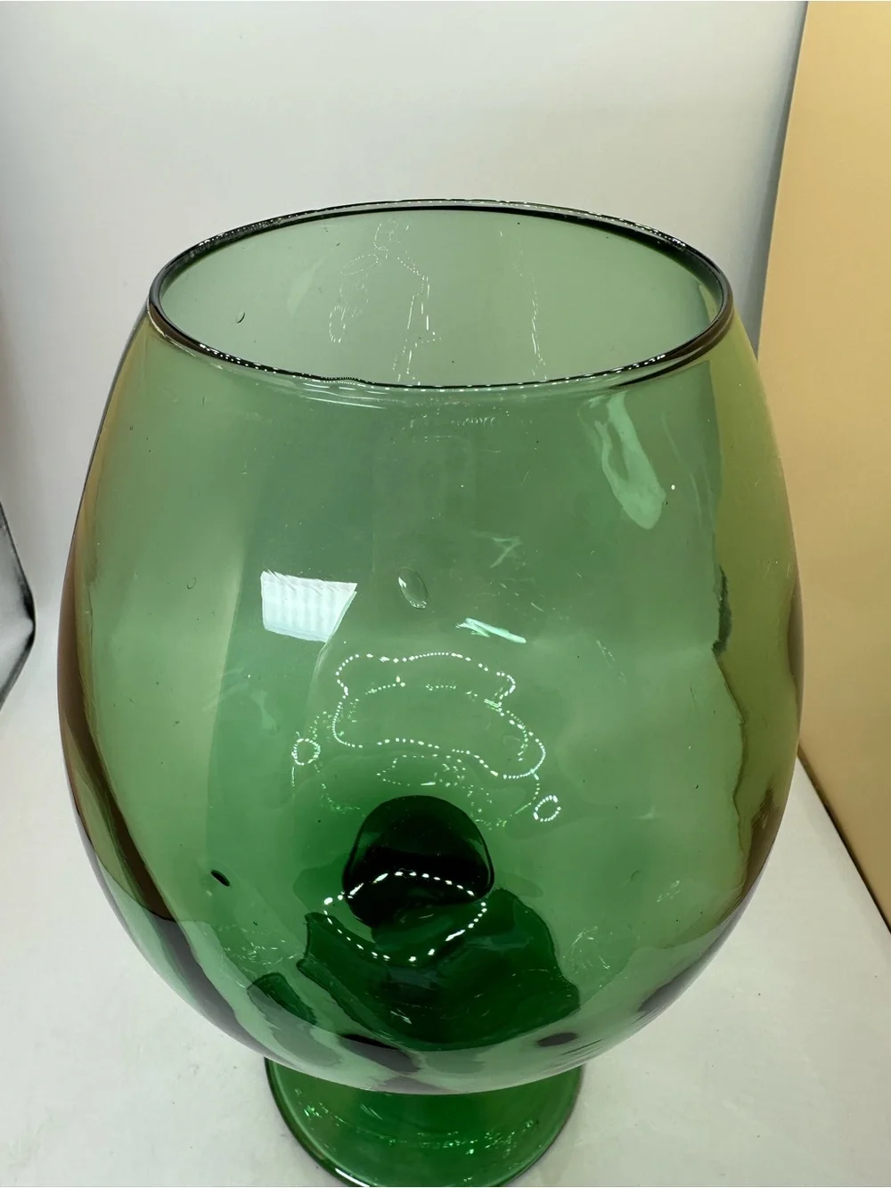 Vintage Green Empoli Optic Glass Brandy Snifter Vase